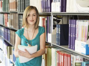 woman in library