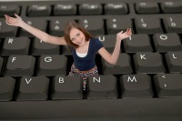 woman coming out of laptop