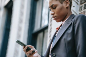 woman looking at phone