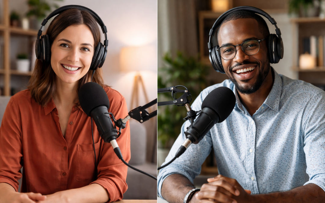 2 people doing a podcast